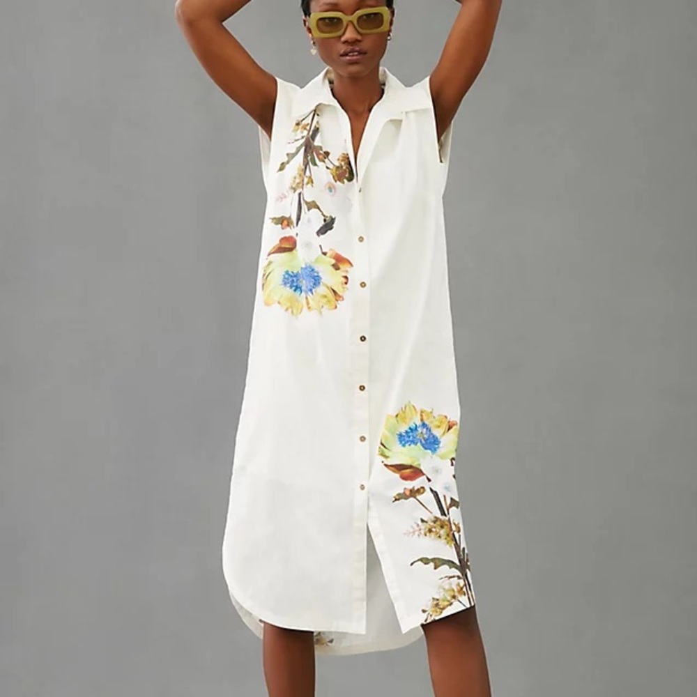 Floral Print Sleeveless White Dress